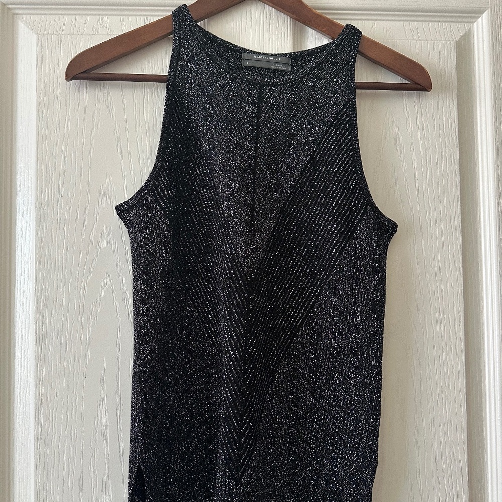 By Anthropologie Sparkle Black Stretch Tank Top | Size Small
